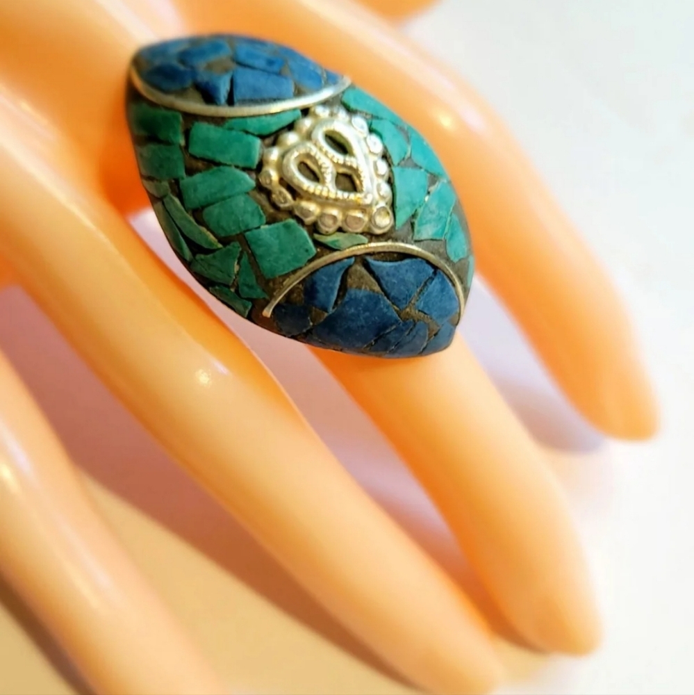 Ethnic Mosaic Inlay Adjustable Ring - image 1